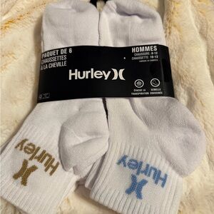 Hurley Men's White Socks - Pack of 6 8-12  QTR crew